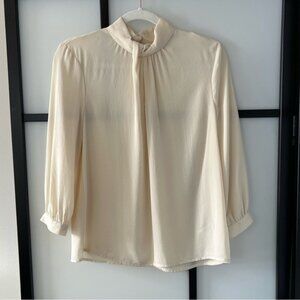 Forever 21 Beige Sheer Flowy Long Sleeve Blouse With Gold Hardware Cuffs